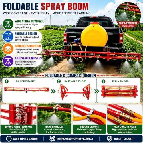 Atv Sprayer Boom Wand Kit, 236in，Foldable Boom，Plastic Nozzle*10，Hose*10 - Image 3