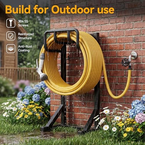 Garden Hose Holder Stand, Freestanding Heavy Duty Metal Hose Holder with Stable Base and Tool Hooks, Rustproof Water Hose Storage Rack for Outside Yard Lawn（2 Pack) - Image 4