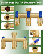 3 Way Hose Splitter, Heavy Duty Full Flow Garden Water Hose Bib Spigot Splitter, Brass Rust and Freeze Resistant Outdoor Faucet Splitter, T Adapter Connector with 3/4 - Inch GHT Thread （Blue） - Image 4