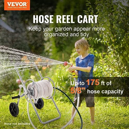VEVOR Hose Reel Cart, Hold Up to 175 ft of 5/8’’ Hose (Hose Not Included), Garden Water Hose Carts Mobile Tools with Wheels, Heavy Duty Powder-Coated Steel Outdoor Planting for Garden, Yard, Lawn - Image 2