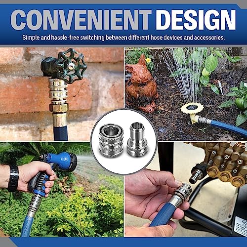 Essential Washer ¾” Stainless Steel Garden Hose Quick Connect Fittings | Plug & Coupler Set of 4 - Image 5