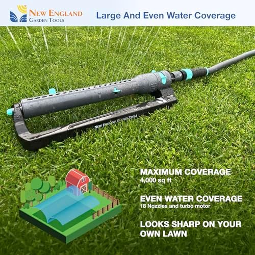 Turbo Oscillating Sprinkler 100003, Adjustable Sprinkler Spray Width & Range, Covers Up to 4,000 Square Feet, 18 Precision Nozzles for Even Watering, by New England Garden Tools - Image 3