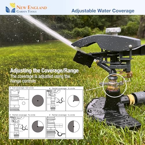 Heavy Duty Impact Pulsating Sprinkler 300004, Powerful Jet Reach 80 ft Diameter, 360° Range Control to Cover up to 5,000 Sq Ft for Farm, Lawn and Garden Irrigation, by New England Garden Tools - Image 6