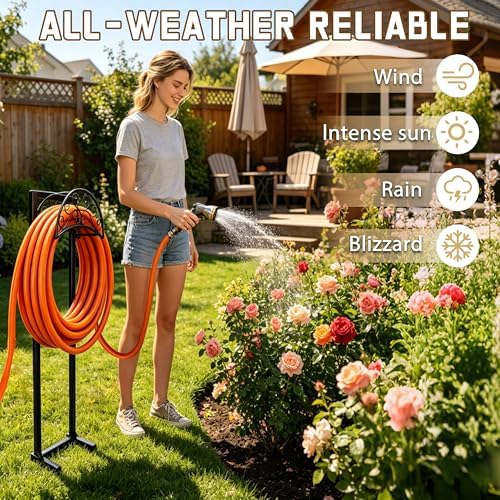 Garden Hose Holder, Heavy Duty Stainless Steel Garden Hose Reel with Triangle Reinforcement, Supports 150 ft Hose, 45-Inch Ergonomic Water Hose Stand for Outside, Black - Image 5
