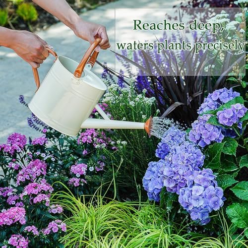 Metal Watering Can for Plants,Watering Cans for Outdoor&Indoor Gardening, Galvanized Steel Water Can with Removable Spout,Watering Pot with Ergonomic Movable Handle (Cream White) - Image 5