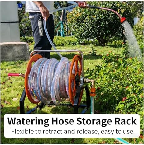 Garden Hose Reel, Portable Metal Hose Organizer, Wall Mountable Hose Holder For Lawn Watering And Cable Storage,2.5Cm/1In - Image 2