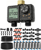 MIXC Greenhouse Micro Drip Irrigation Kit + MIXC Rechargeable 2-Zone Water Timer by MIXC