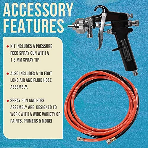 TCP Global Pressure Tank Paint Spray Gun with 1.5 Mm Nozzle 2-1/2 Gal. Pressure Pot & Spray Gun with Master Elite Series 50 Foot Air and Fluid Hose Assembly Set with Fittings - Image 5