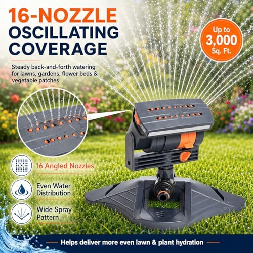 16-Nozzle Oscillating Sprinkler, Adjustable Lawn Water Sprayer with Spray Width and Flow Control, Wide Coverage Garden Watering Tool for Yard, Grass and Plants (Style A) - Image 3