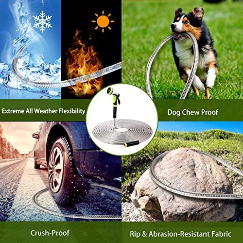 Flexible Metal Garden Hose 100ft-Heavy Duty Water Hose with Durable 304 Stainless Steel and 10 Way Spray Nozzle-Strong 3/4'' Solid Brass Fitting-Outdoor Yard No Kink Lightweight Long Hose Pipe - Image 6