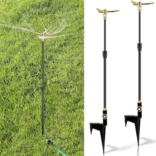 Funnymoom 2 Pack 3-arm Rotating Telescoping Sprinkler 360 Degree Swivel Garden Sprinkler High Rise Lawn with Step Base up to 41.7 Inch for Large Area Coverage (Black) by Funnymoom