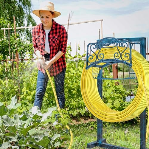 Garden Hose Holder for Outside - Upgraded Water Hose Holder Holds with Storage Basket, Heavy Duty Metal Freestanding Garden Hose Storage Reel Rack for Outdoor Yard Lawn (Blue) - Image 5