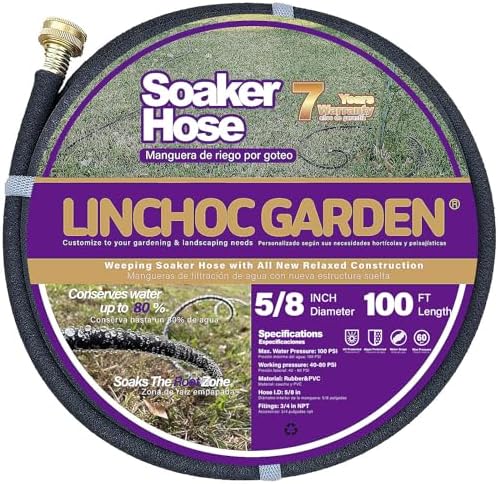 5/8 Inch 100FT Soaker Hose - High Flow Flexible Design for Expansive Landscapes | Durable & Eco-Sustainable Water Efficiency by LINCHOC+GARDEN