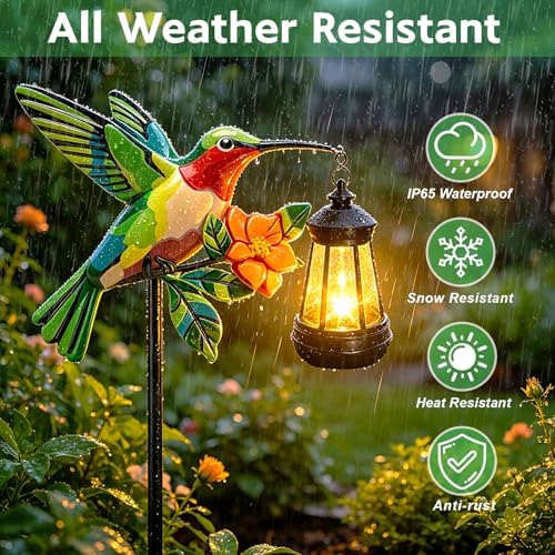 2 Pack Hummingbird Solar Garden lights Outdoor Waterproof, Gifts for Women Mom Grandma Daughter, Stake lights with Solar Lantern, Hanging Solar Lights, Solar Path Light Yard Outside Patio Garden Decor - Image 6