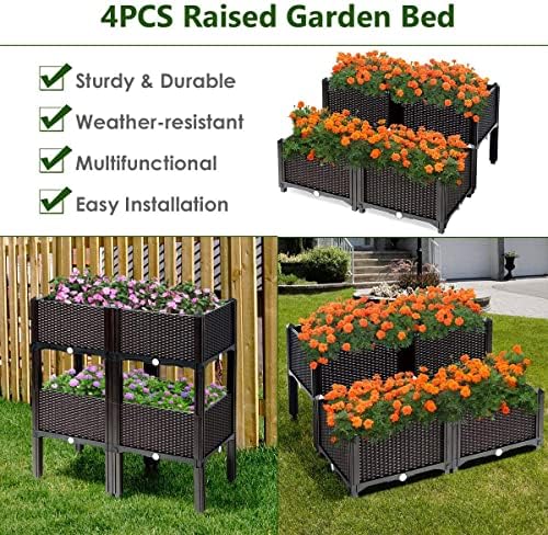 GRAFFY Set of 4 Raised Garden Bed Kits, Elevated Garden Beds with Self-Watering Design, Raised Garden Boxes for Flowers Vegetables and Herbs, Planting Box Container for Patio Yard Balcony (Brown) - Image 7