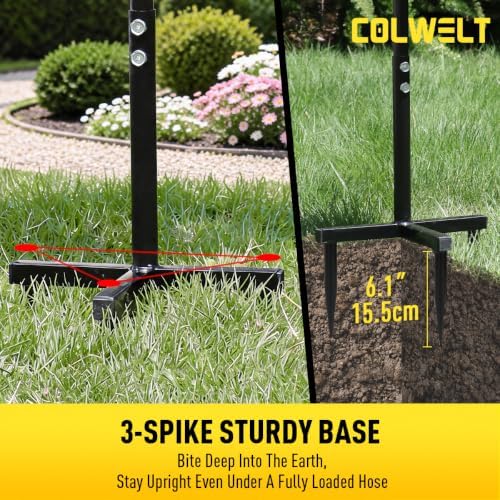 Colwelt Garden Hose Holder & 50FT Water Hose 1/2", Freestanding Water Hose Holder, Rustproof Detachable Garden Hose Storage, Water Hose Reel Stand with Storage Basket, Metal Hose Stand for Yard & Lawn - Image 7