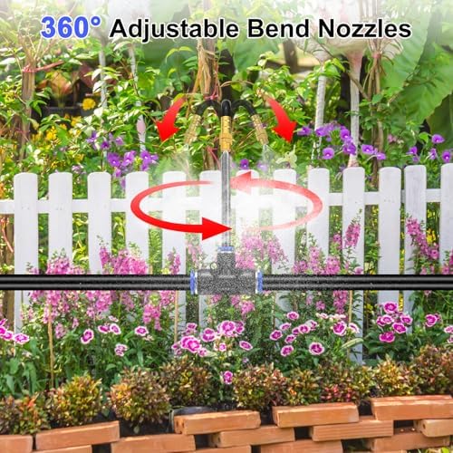 M METERXITY 1-Set Drip Irrigation System, 98Ft 1/2" Hose Garden Watering Misting System with 30pcs 360° Adjustable Copper Nozzles for Greenhouse/Yard/Lawns, Atomizing Watering Accessories - Image 6