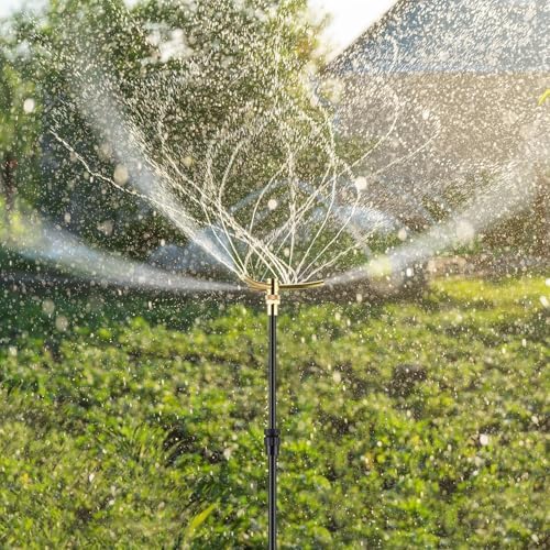 Funnymoom 2 Pack 3-arm Rotating Telescoping Sprinkler 360 Degree Swivel Garden Sprinkler High Rise Lawn with Step Base up to 41.7 Inch for Large Area Coverage (Black) - Image 3