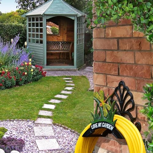 Decorative Garden Hose Holder,Hose Hanger,Heavy Duty Cast Iron Garden Yard Water Pipe Holds,Wall Mounted Hose Butler,Hose Rack Reel,50FT 75FT 100FT Water Hose Bulter Storage (Butterflies) - Image 6