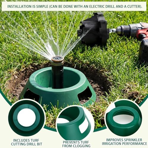 Weysat 10 Pack Sprinkler Protector Donut with Sod Cutter Drill Attachment Prevent Grass Overgrowth and Blocking - Dark Green - Image 3