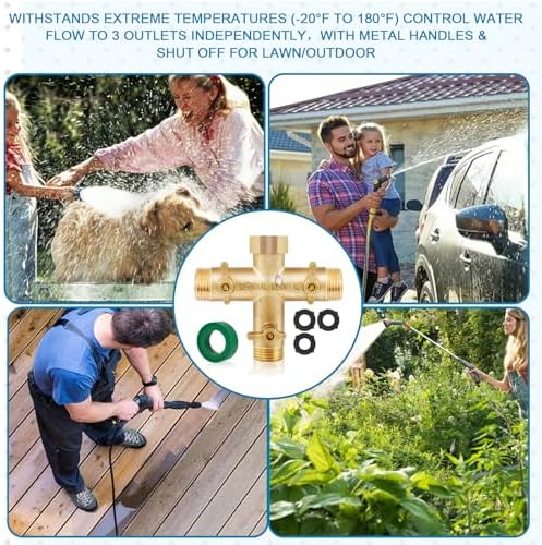 3 Way Hose Splitter, Solid Brass High Flow 3 Way Water Hose Splitter with Metal Handle, Heavy Duty Faucet Spigot Splitter with Shut off Valve, 3/4 Inch Garden Tap Splitter - Image 5