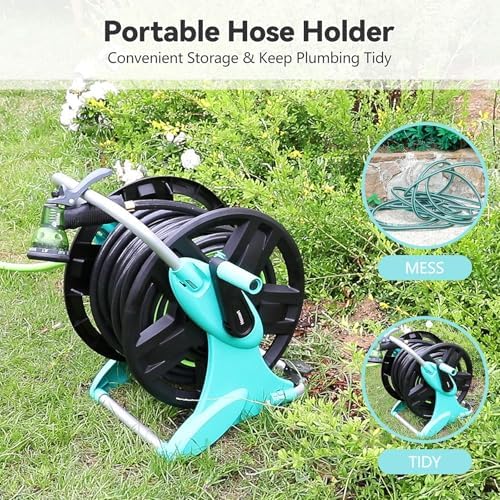 Garden Hose Reel Cart,Hose Holder Up to 50-100 Feet of 5/8" Hose,Wall Mounted Water Hose Reel,Portable Hose Reels for Outside Car Washing, Watering - Image 5