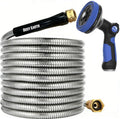Rosy Earth Stainless Steel Garden Hose with 8 Functional Ultra-Wide Nozzle 75ft Blue by RosyEarth