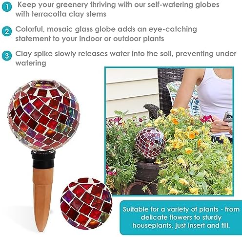 Sunnydaze Mosaic Glass Plant Watering Globe, Magenta Medley - Image 2