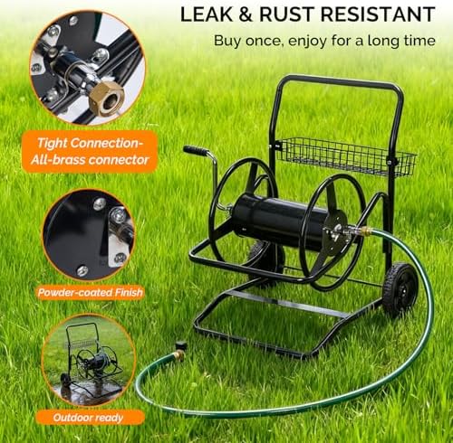 VINGLI 2-Wheel Garden Hose Reel Cart, Freestanding Water Hose Reel for Outside with Heavy Duty Portable Rolling Design Metal, 200FT Capacity for 3/4" Hose for Outdoor Use (Black) - Image 3