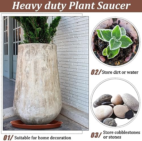 Eccliy 6 Pack Plastic Plant Saucer, Round, 20 Inch, Terracotta - Image 5