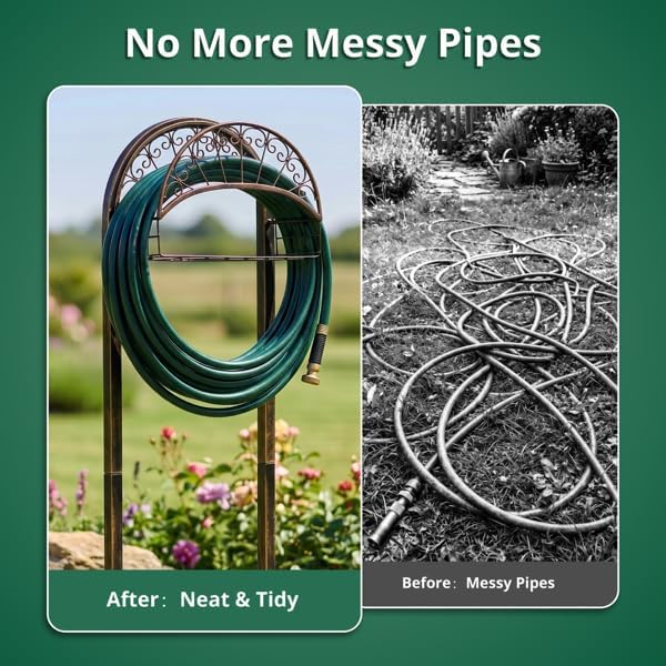 Heavy Duty Garden Hose Holder Stand with Basket, Freestanding Outdoor Organizer - Image 5