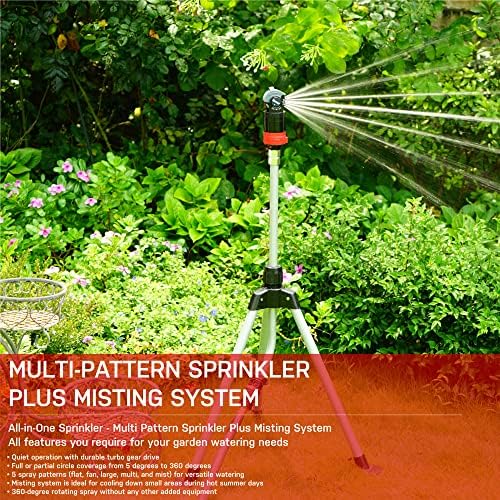 Eden 94150 Multi-Pattern Turbo Gear Drive Metal Tripod Sprinkler Plus One-Direction Misting System w/Quick Connect Starter Kit, 360 Degree Coverage - Image 5