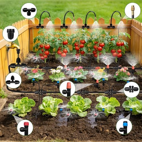 250FT Drip Irrigation System for Garden with 38pcs Adjustable Copper Nozzles & Emitters, Automatic Garden Watering System with 1/2" & 1/4" Tubing for Raised Bed, Yard, Greenhouse, Potted Plants, Lawn - Image 3