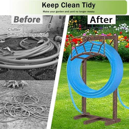 Garden Hose Holder, Heavy Duty Metal Water Hose Holders Hose Stand with 5 Spikes, Freestanding Hose Storage Rack Hose Hanger Holds 150ft Hose for Outside Yard Lawn Garden Decor - Image 3