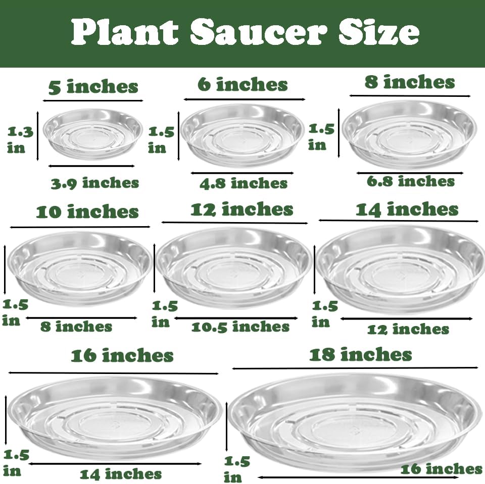60 Packs Clear Plant Saucers for Indoor Outdoor Use 4/6/8/10/12/14 Inches Heavy Duty Plastic Plant Trays for Planter Bulk Flower Pot Drip Trays to Catch Water, Round Transparent - Image 3