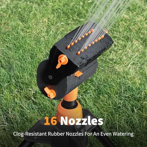 Diivoo Garden Sprinkler with Tripod Base, Mini Turbo Oscillating Water Sprinklers for Yard, Adjustable Width, Range and Flow Rate, 16 Nozzles, Grey - Image 3