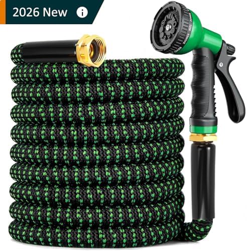 Garden Hose 100 ft, 2026 No Kink Expandable Water Hose 100ft with 10 Function Nozzle, Solid Metal Fittings, Durable Outer Fabric, Lightweight, Flexible, Leak-proof, Stretchy for Watering, Car Washing by Sotinay