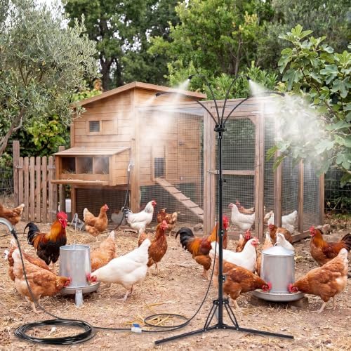 Pickmesh 1 Set Chicken Coop Mister Cooling System, 5.3ft Adjustable Standing Poultry Mister with 26ft Hose, 360° Outdoor Misting System for Chickens, Helps Keep Flocks Cooler During Hot Weather by Pickmesh