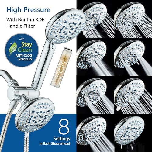 AquaCare High Pressure 6-way Dual Shower Head Combo with Built-in Filter & Power Wash - Clean Tub, Tile & Pets. Remove Chlorine, Lead & Toxins from Water to Protect Skin, Hair, & Nails. Chrome Finish - Image 4