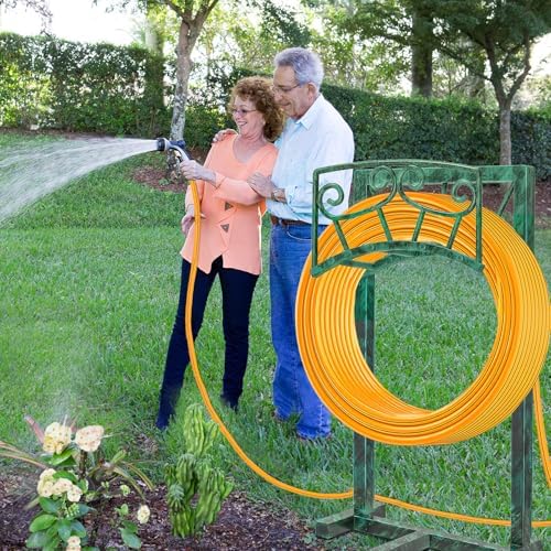Garden Hose Holder, Heavy Duty Metal Water Hose Holders Hose Stand with 5 Spikes, Freestanding Hose Storage Rack Hose Hanger Holds 150ft Hose for Outside Yard Lawn Garden Decor (Retro Green) - Image 6