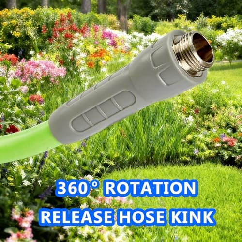 HQMPC Garden Hose 5/8"IDx100' Hose for lawn irrigation Hybrid Hose with Swivel Handle For Garden watring durable Water Hose with Brass Hose Fittings (100 FEET) Light Green - Image 2