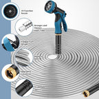 Garden Hose 100FT with 10 Function Nozzle, Water Hose with Leak-proof Connectors No-Kink Lightweight Puncture-proof Pet-proof Sturdy Hose for Outdoor Yard（Light Silver） - Image 2