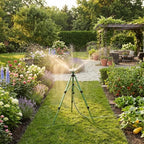 Asixxsix Tripod Sprinkler, Zinc Alloy Head Adjustable 360 Degree Rotating Lawn Sprinkler with Base Three Height Settings Flip Locks for Garden Lawn Patio Pool Cooling - Image 3
