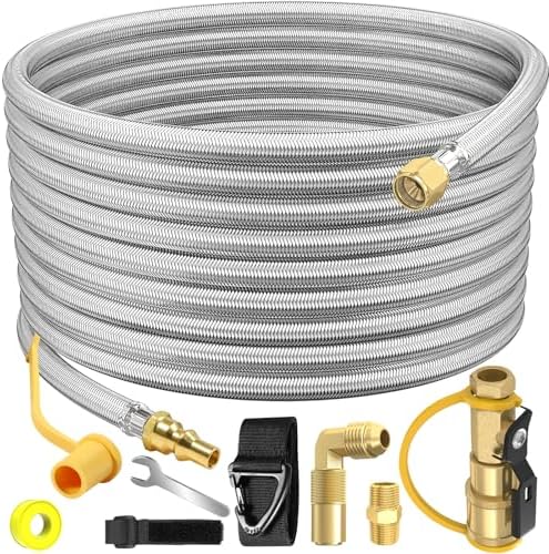 36 FT Quick Connect Propane Hose for RV to Gas Grill, RV Quick Connect with 1/4" Safety Shutoff Valve, LP Quick Disconnect Propane Hose with Elbow Adapter for Blackstone 17"/22" Griddle by NQN