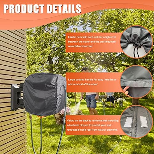 Garden Wall Mounted Retractable Hose Reel Cover, 450D Oxford Polyester Coated Tarp, 100% Waterproof Sunscreen Hose Reel Cover, for:Giraffe tools,Ayleid,Gardena and More.grey,24"L x18"Wx24H" - Image 6