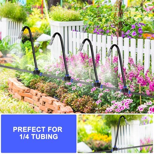 M METERXITY 1-Set Brass Misting Nozzles Tees, 20in/50cm Tube Len 3-in-1(Dripping, Spraying, Shutoff) Adjustable Copper Water Misters Sprayer for 0.31"/8mm Tubing Irrigation [Silver Tone/Black] - Image 7