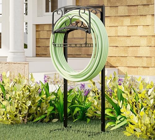 Kingson Portable Garden Hose Holder with Storage Basket - Heavy-Duty Freestanding Steel Stand, Holds 150FT Hose, Black Powder-Coated Finish, Detachable & Space-Saving Design with Tools - Image 4