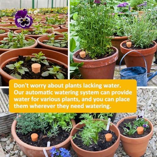 3pcs Ollas 10×3.5×3.5inch Terracotta Watering Pots Self Watering Planter Watering System 30.5oz Plant Watering Globes Clay Watering Pot with lid Terra Cotta Clay Irrigation Globes - Image 3