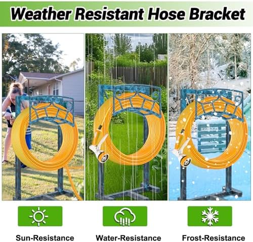 Garden Hose Holder, Heavy Duty Metal Water Hose Holders Hose Stand with 5 Spikes, Freestanding Hose Storage Rack Hose Hanger Holds 150ft Hose for Outside Yard Lawn Garden Decor (Retro Blue) - Image 4