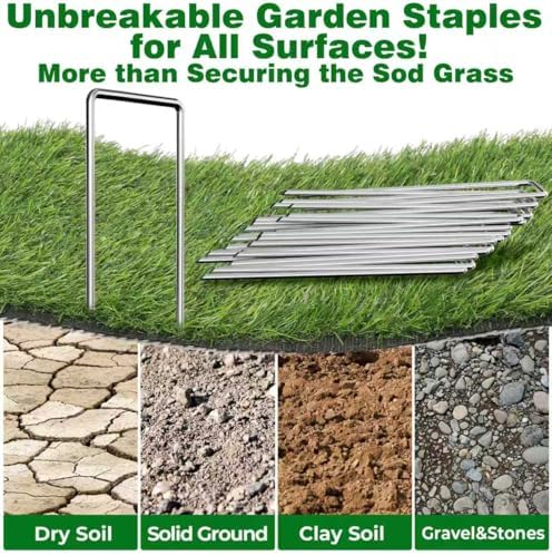 AMAGABELI 6 Inch 500 Pack Galvanized Landscape Staples 11 Gauge Anti-Rust Heavy Duty Garden Stakes Plant Cover Spikes U-Shaped Sod Pins Fence Stakes for Weed Barrier,Irrigation Tubing,Lawns,Decoration - Image 4